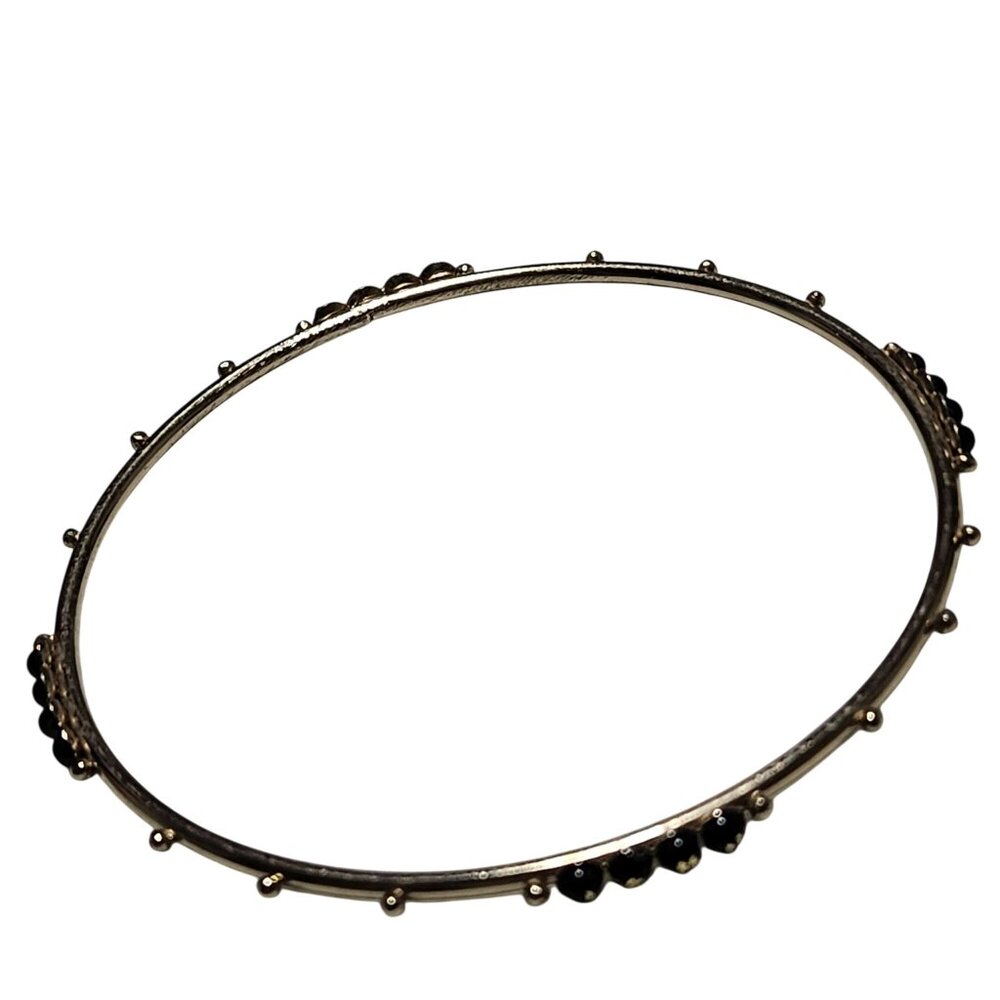 Elegant Beaded Bangle Bracelet Gold Tone Black Beads Minimalist Fashion Jewelry